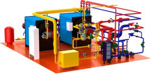 Schematische weergave van een stookruimteapparaat voor industriële verwarming