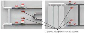 Installation diagram of a crane for piping a radiator