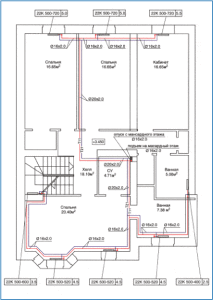 Heating on the plan of the house